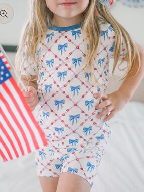 Little Joy Co Red White & Bows 2 Piece Bamboo Pajama Set 7/8 NWT IN PKG